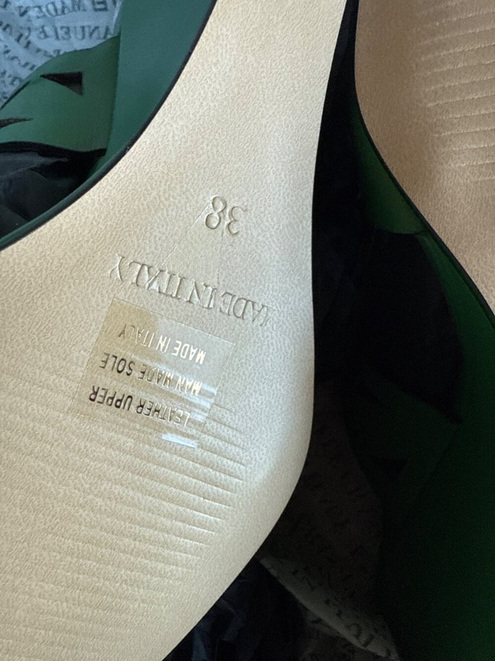 Emanuel Crasto Laser-Cut Wedge Sandals Leather Green Italy-Made Size 38 New - Picture 3 of 8